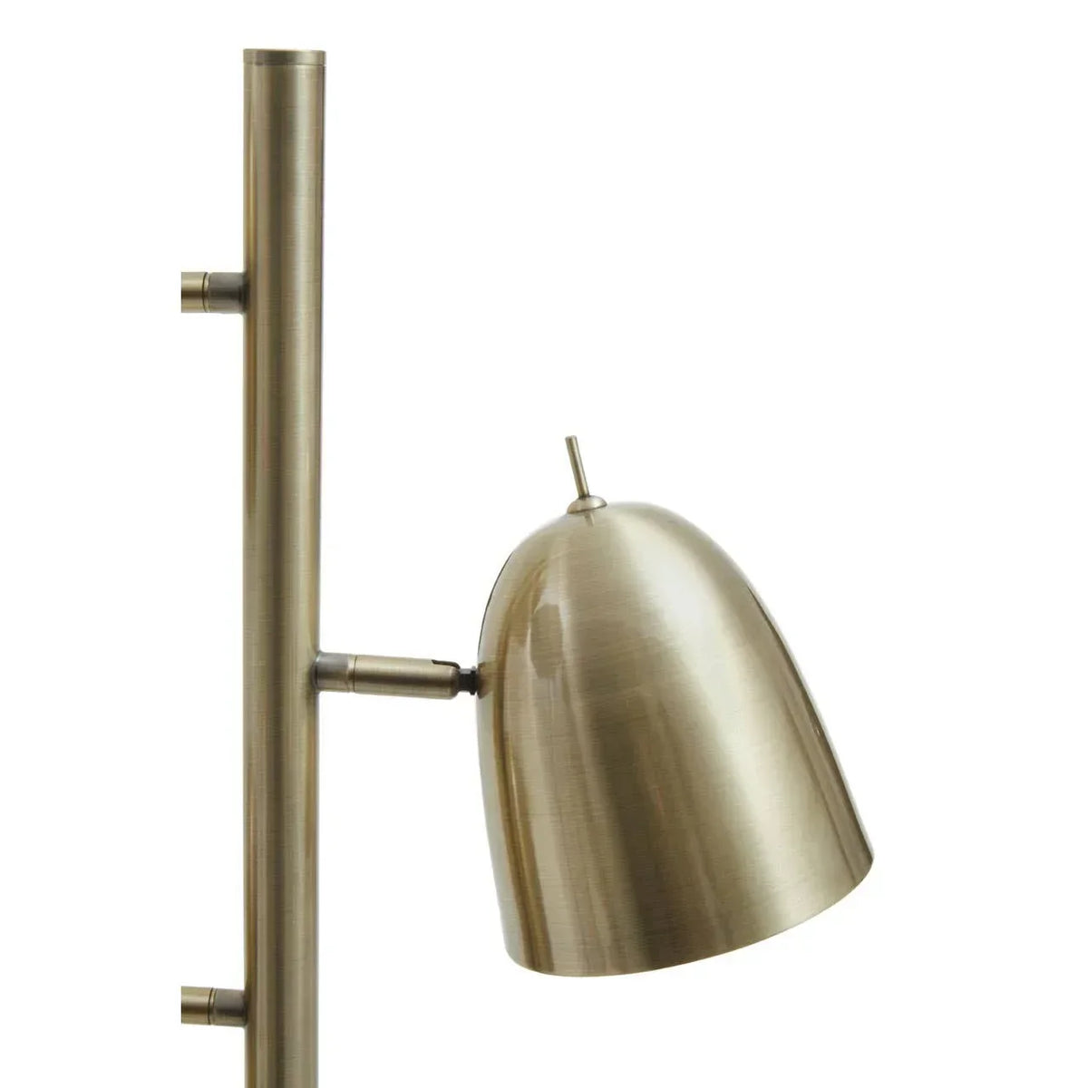 Brushed brass floor lamp with adjustable metal shade and vertical pole design