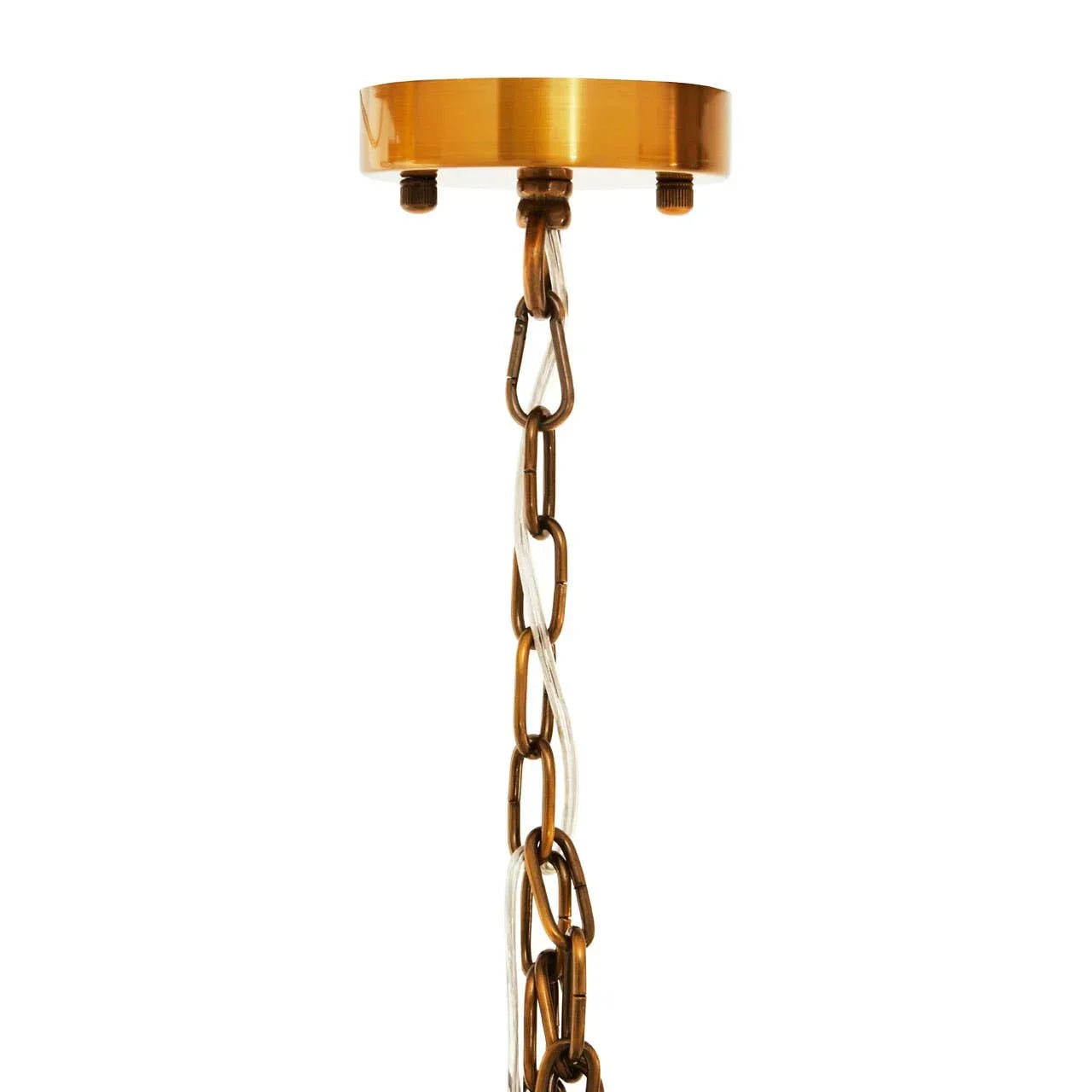 Brass ceiling rose with brown hanging chain and wire for pendant lighting
