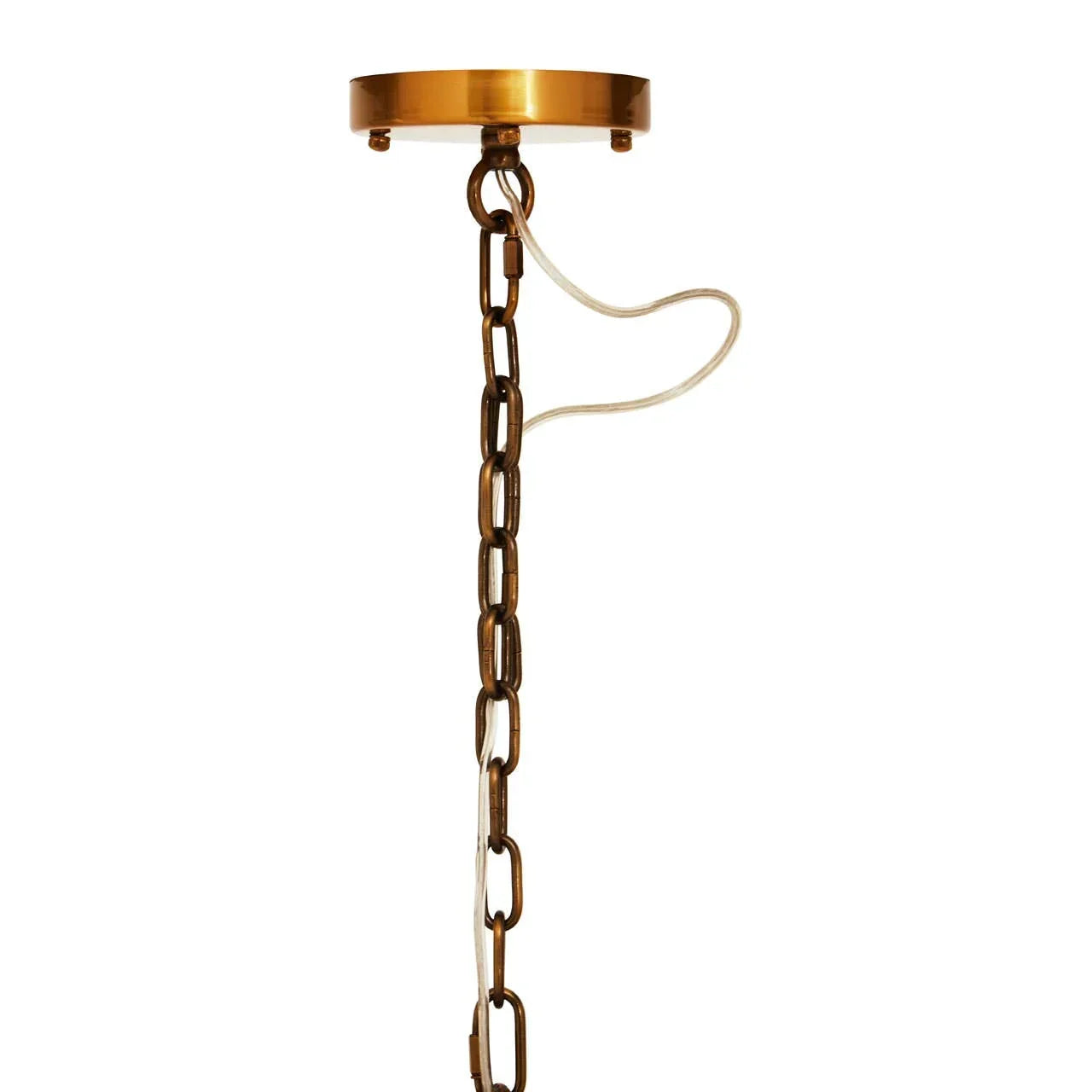 Antique brass ceiling light chain with cord and round ceiling rose