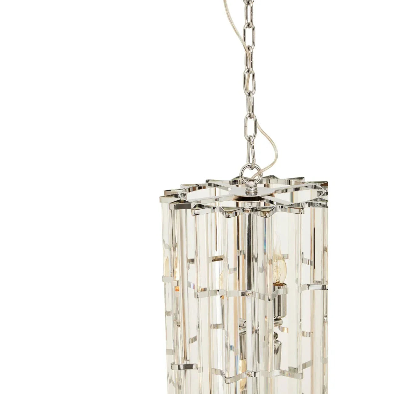 Crystal glass pendant ceiling light with chrome frame and chain