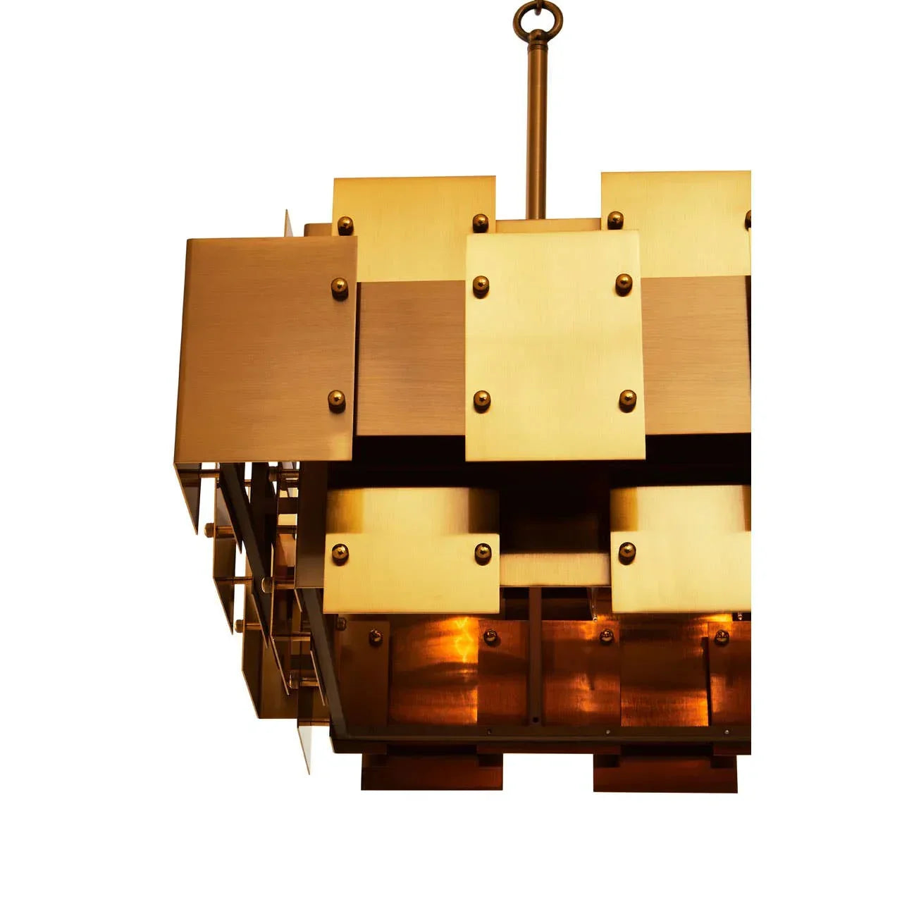 Brushed brass geometric ceiling light pendant with layered square panels