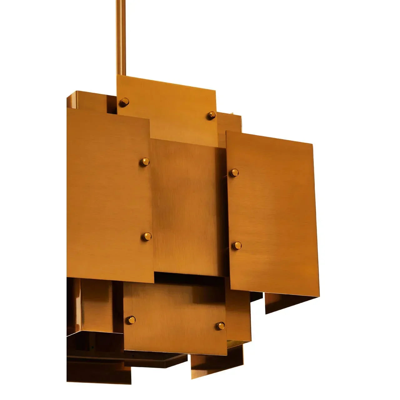 Brushed brass geometric pendant light with layered square metal panels