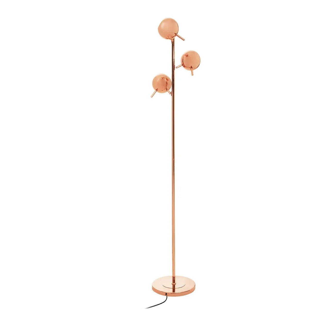 Copper floor lamp with three adjustable globe lights and round base
