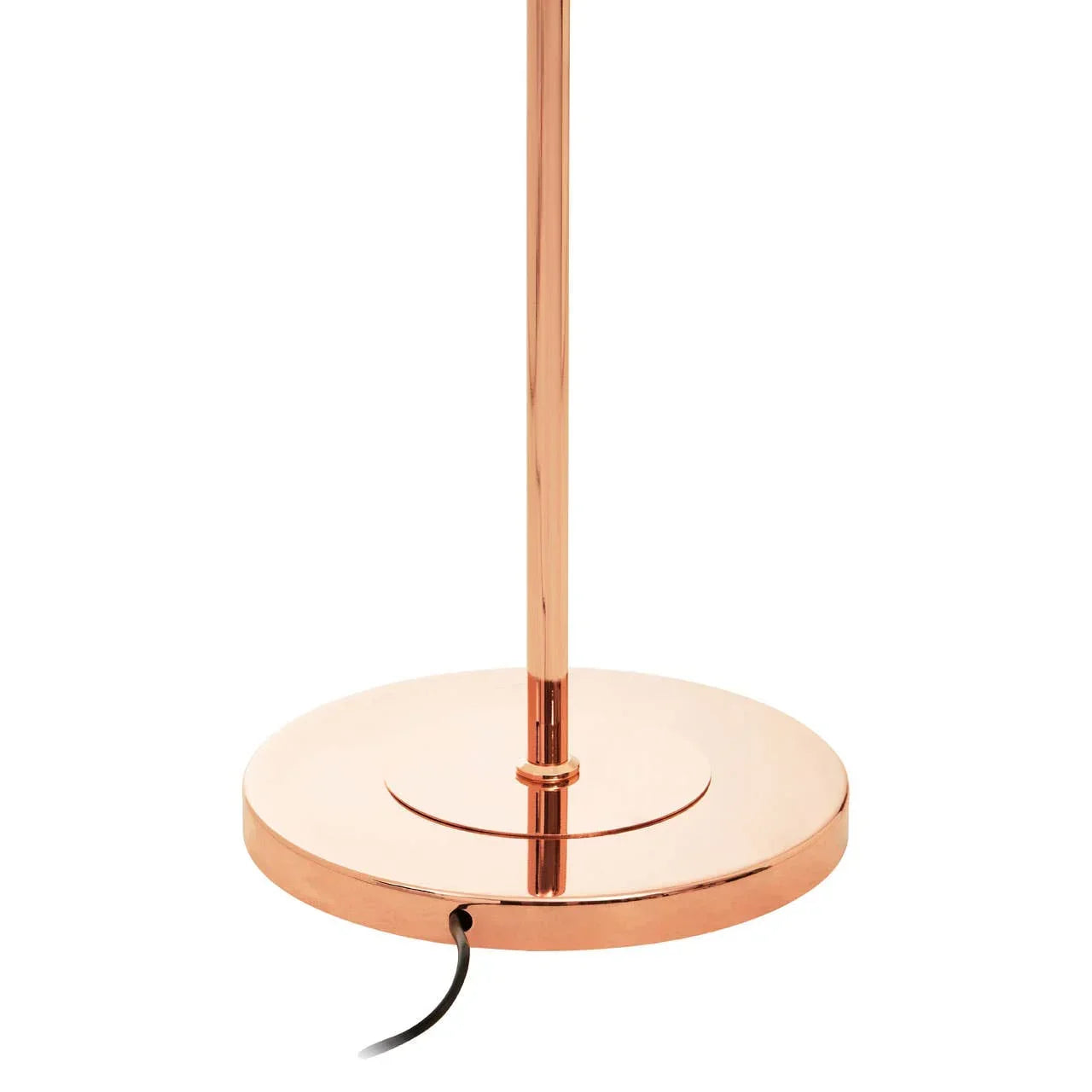 Copper floor lamp base with round design and exposed black power cord