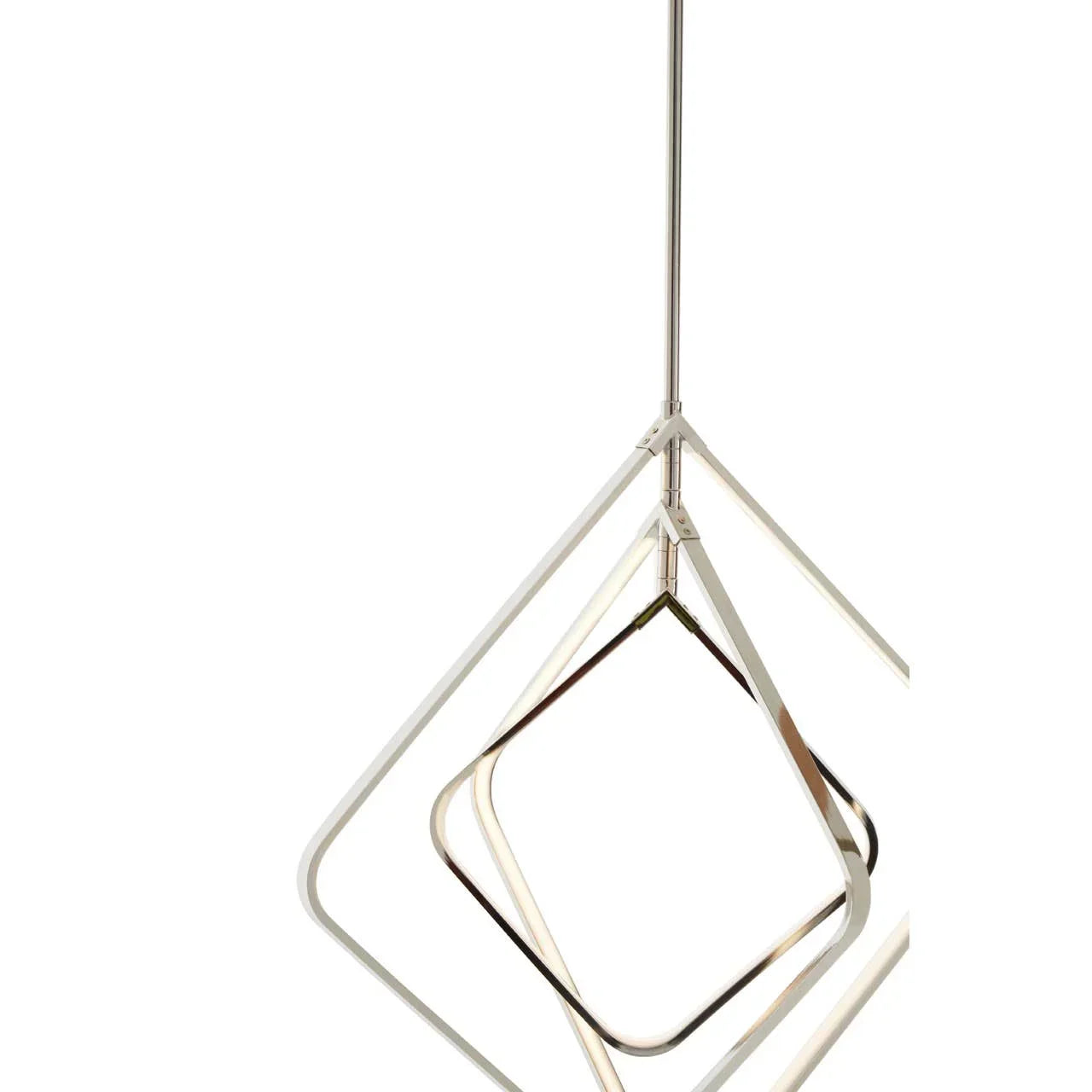 Modern LED pendant light with geometric metal frames in brushed chrome finish