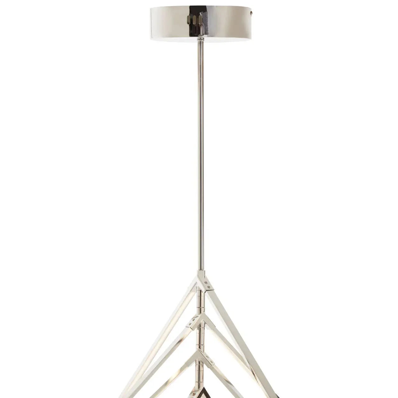 Modern chrome floor lamp with drum shade and geometric metal tripod base