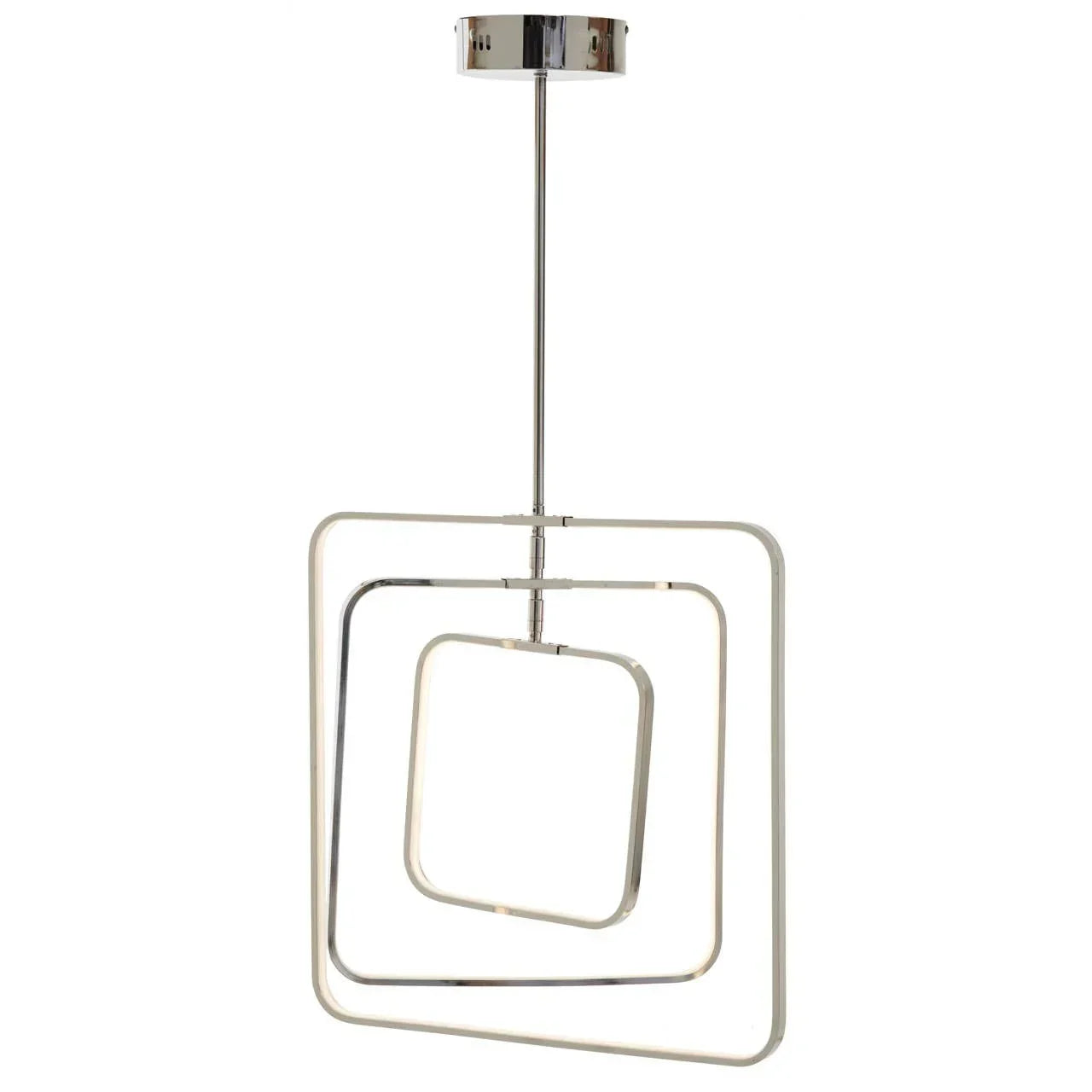 Modern chrome LED pendant light with geometric square frame design