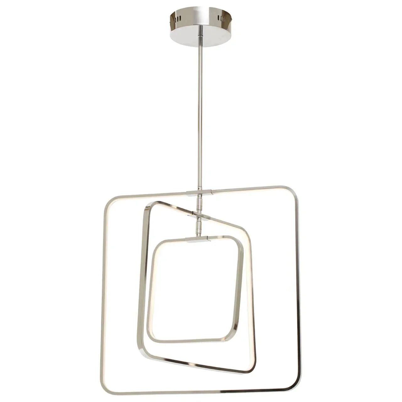 Modern LED ceiling light with two intersecting chrome square frames