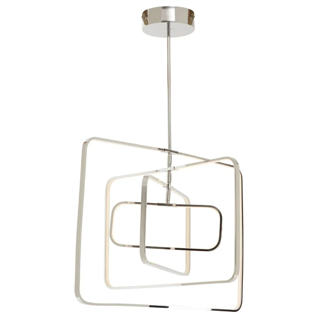 Modern LED ceiling light with intersecting chrome geometric frames