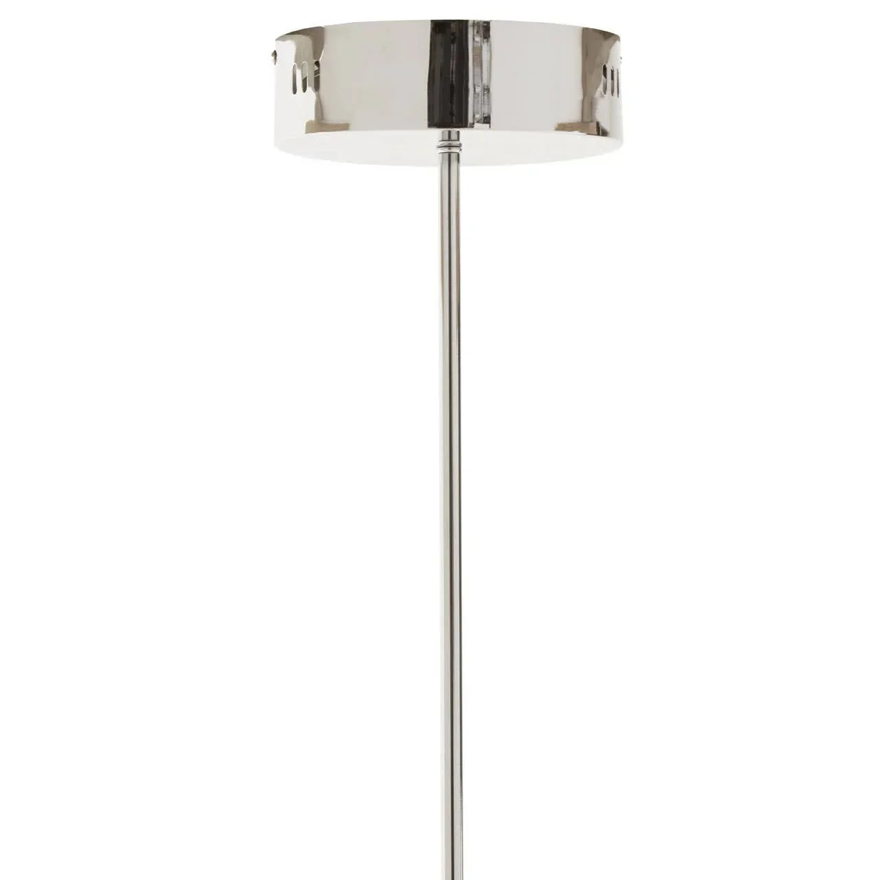 Modern chrome floor lamp with cylindrical metal shade and slim pole design
