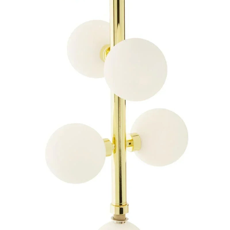 Gold chandelier with frosted glass ball lights arranged vertically