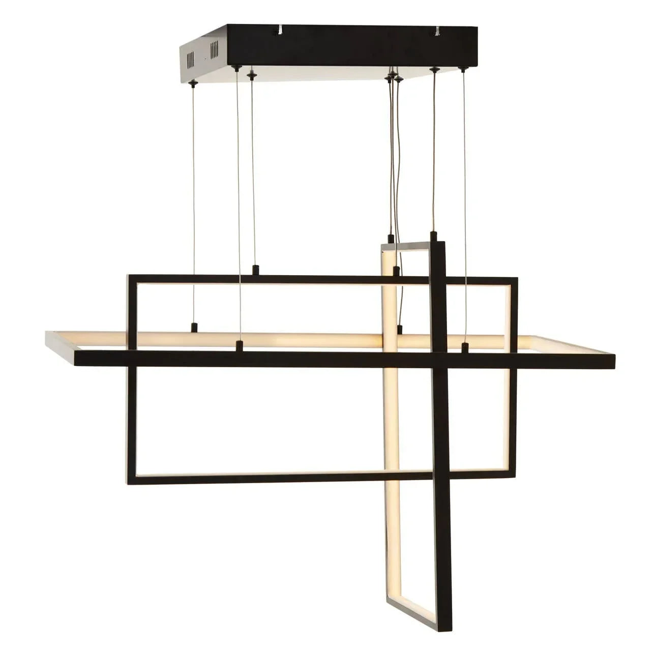 Modern geometric LED ceiling light with intersecting black metal frames