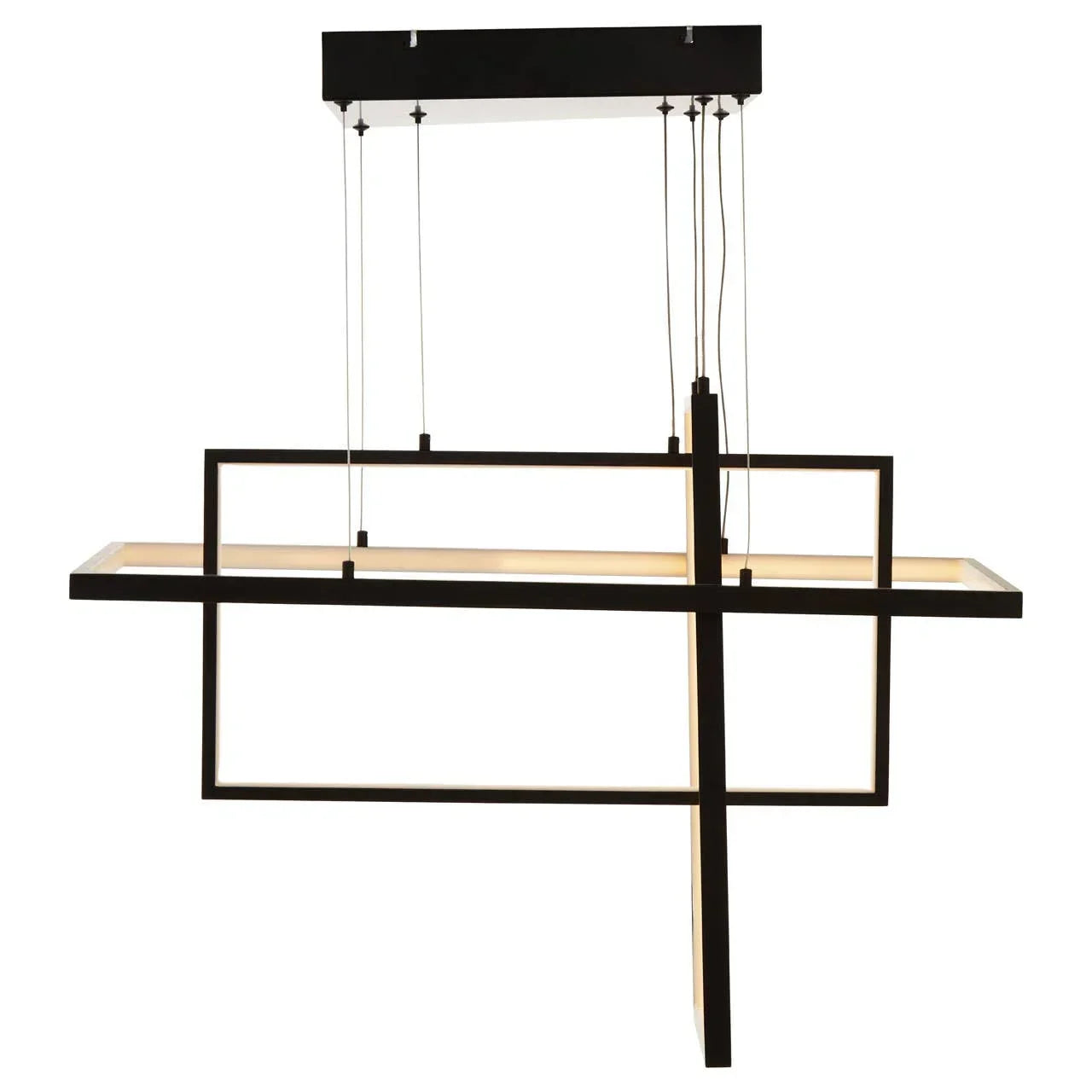 Contemporary black metal pendant light with geometric rectangular frame design