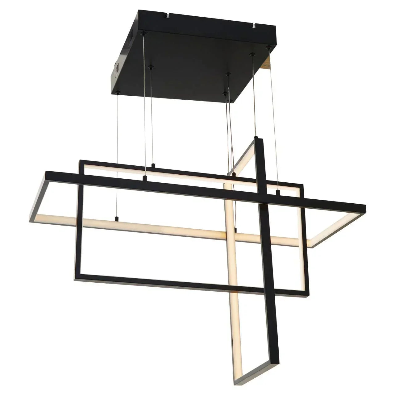 Modern black geometric LED ceiling light with intersecting rectangular frames