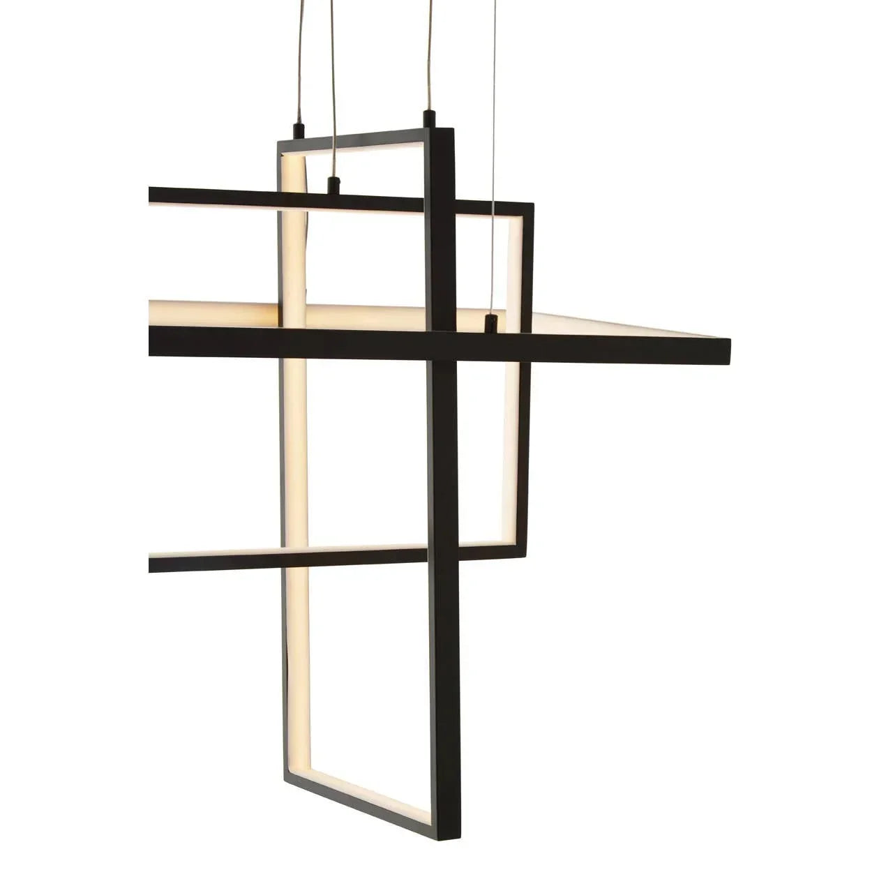 Modern black geometric LED pendant light with intersecting rectangular frames
