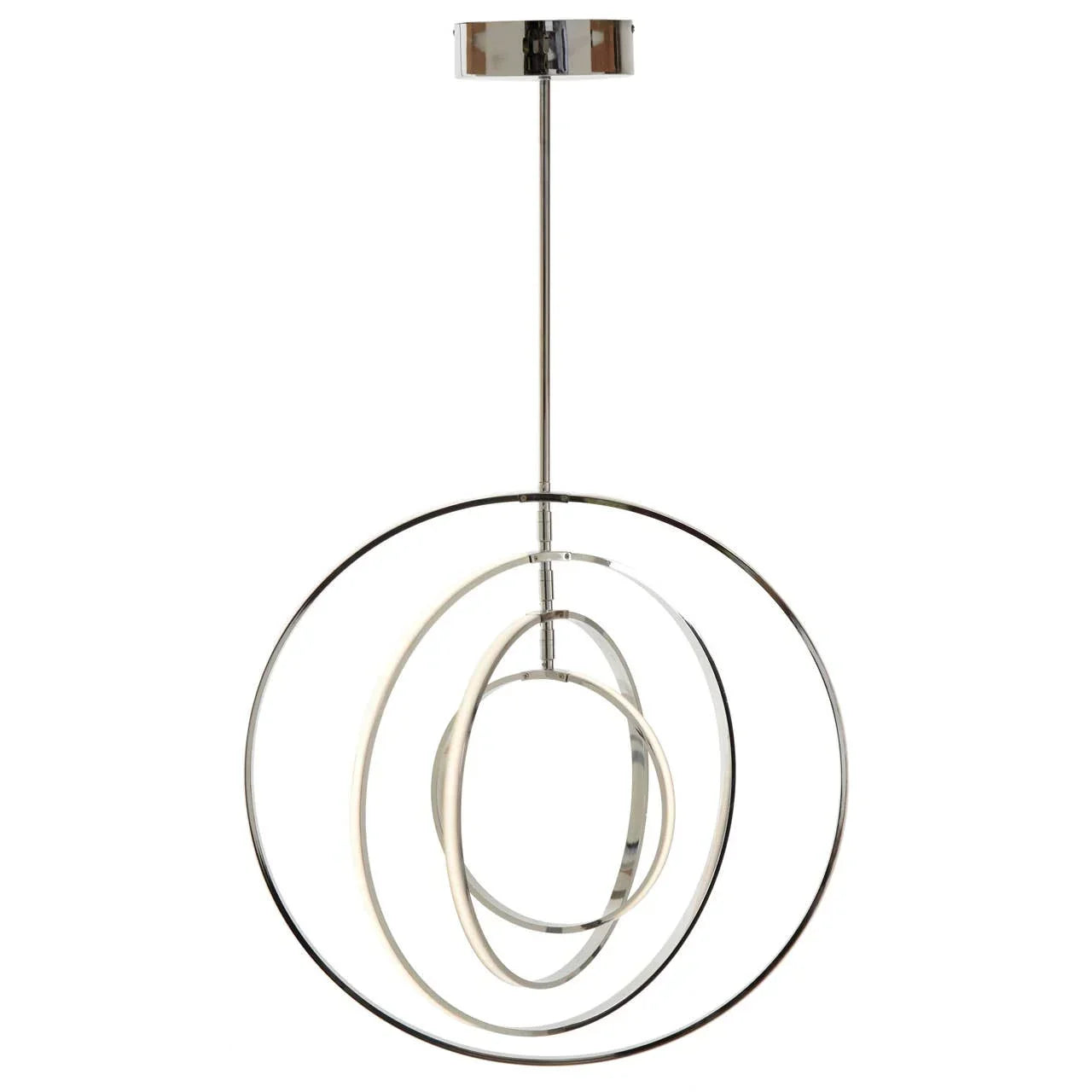 Modern chrome pendant ceiling light with three interlocking LED rings
