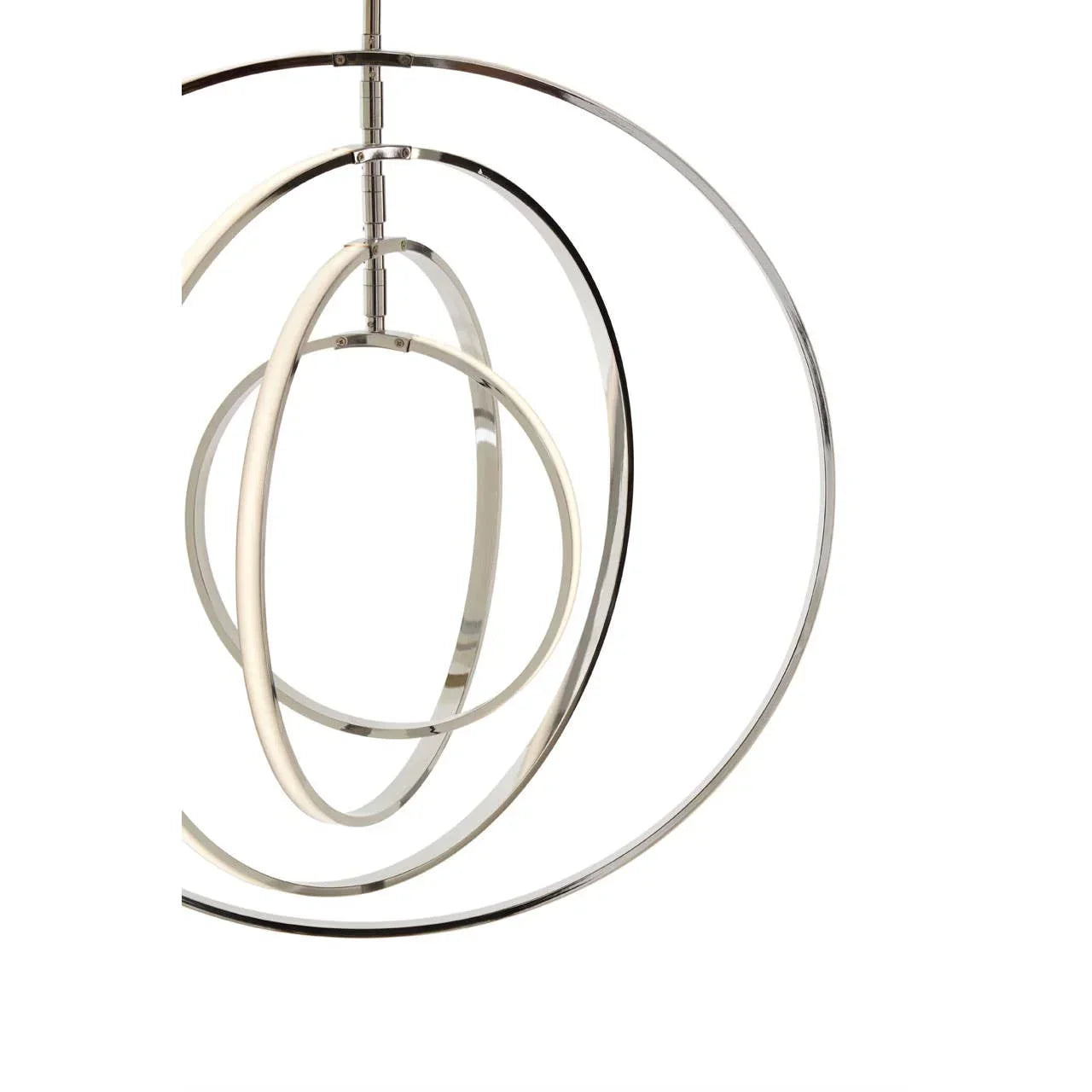 Modern chrome ring pendant light with overlapping circular LED design