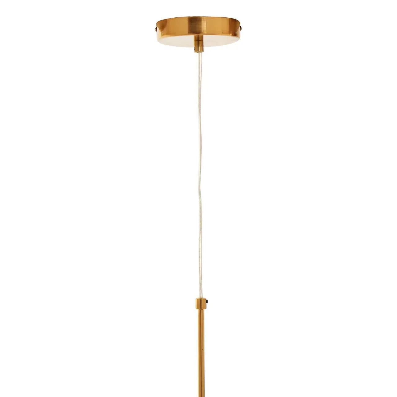 Gold ceiling pendant light fixture with round canopy and suspended cord