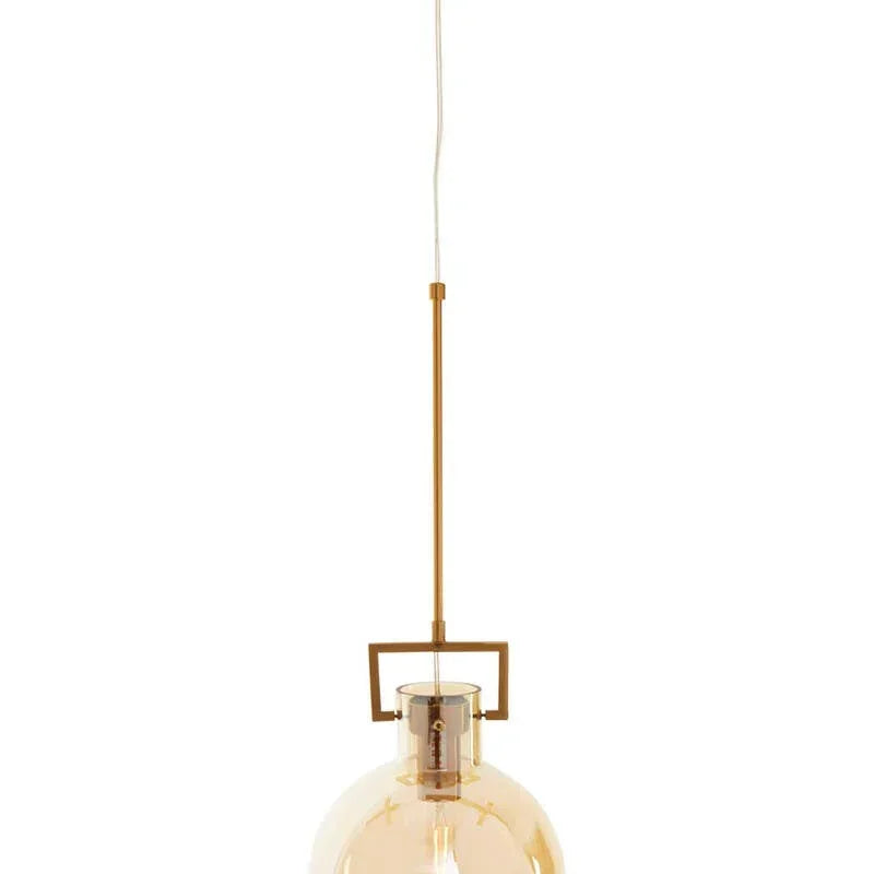 Gold pendant light with glass globe shade and metal ceiling plate