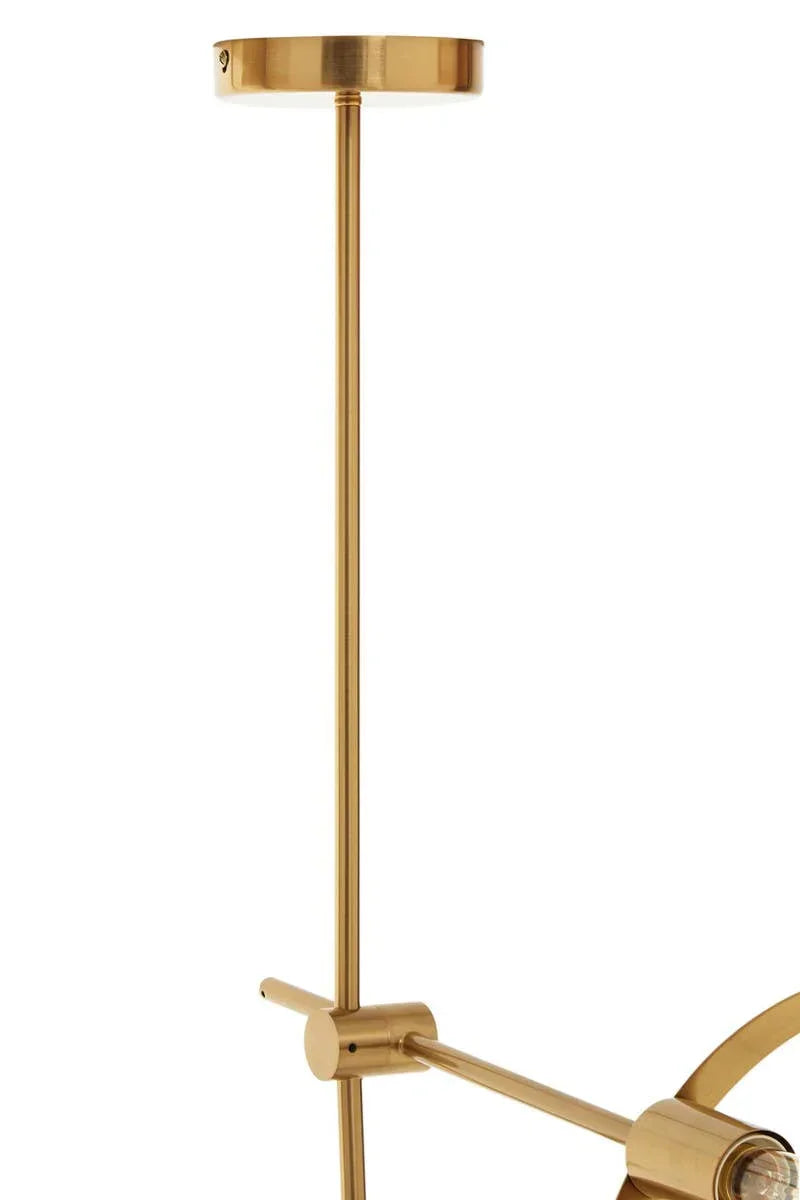 Gold metal ceiling light fixture with cylindrical arm and modern finish