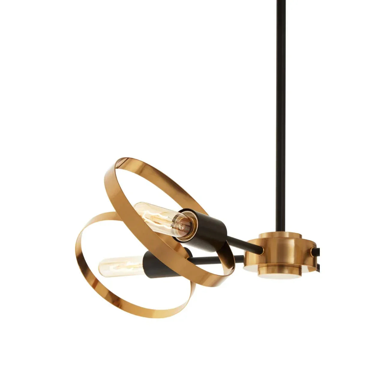 Gold modern ceiling light with double ring design and exposed filament bulbs