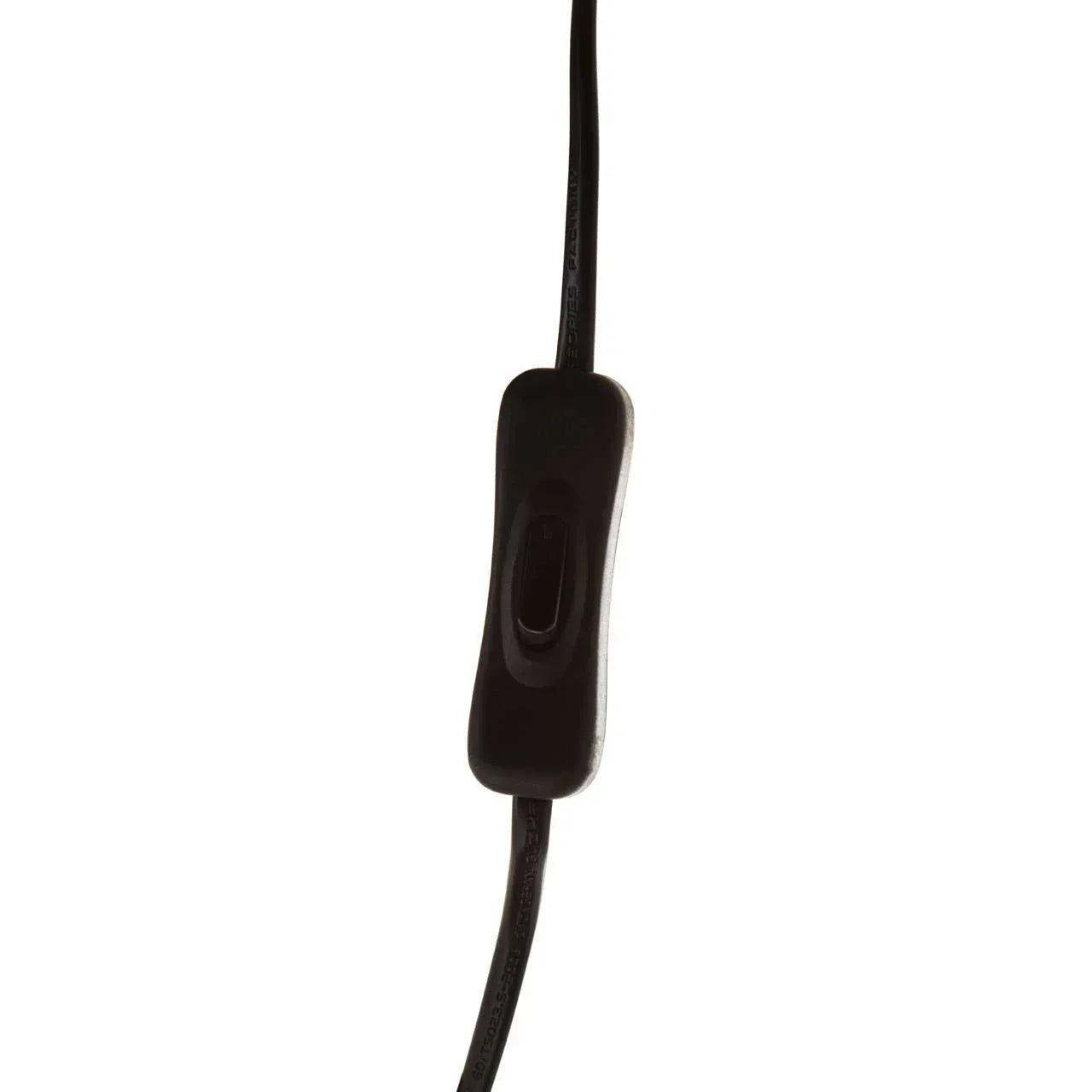 Black inline switch on electrical cable for modern lighting or table lamp