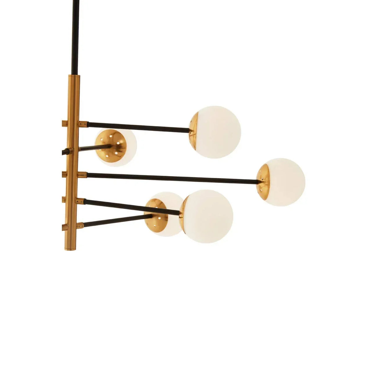 Modern ceiling light with four frosted glass globes and gold metal arms