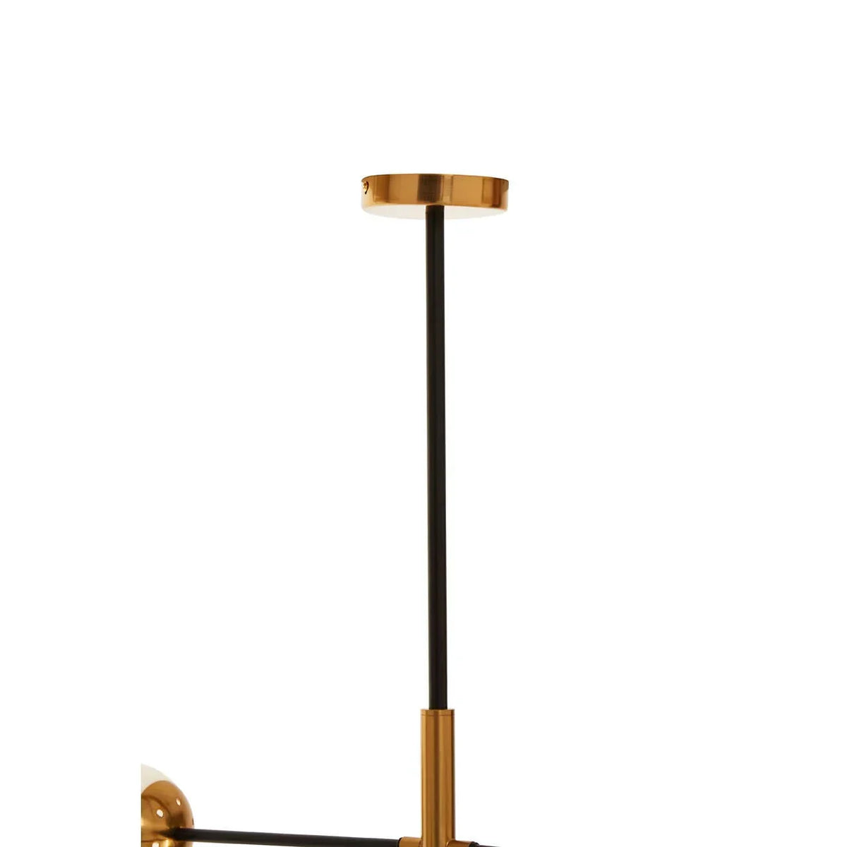 Gold and black ceiling light fixture rod with round canopy