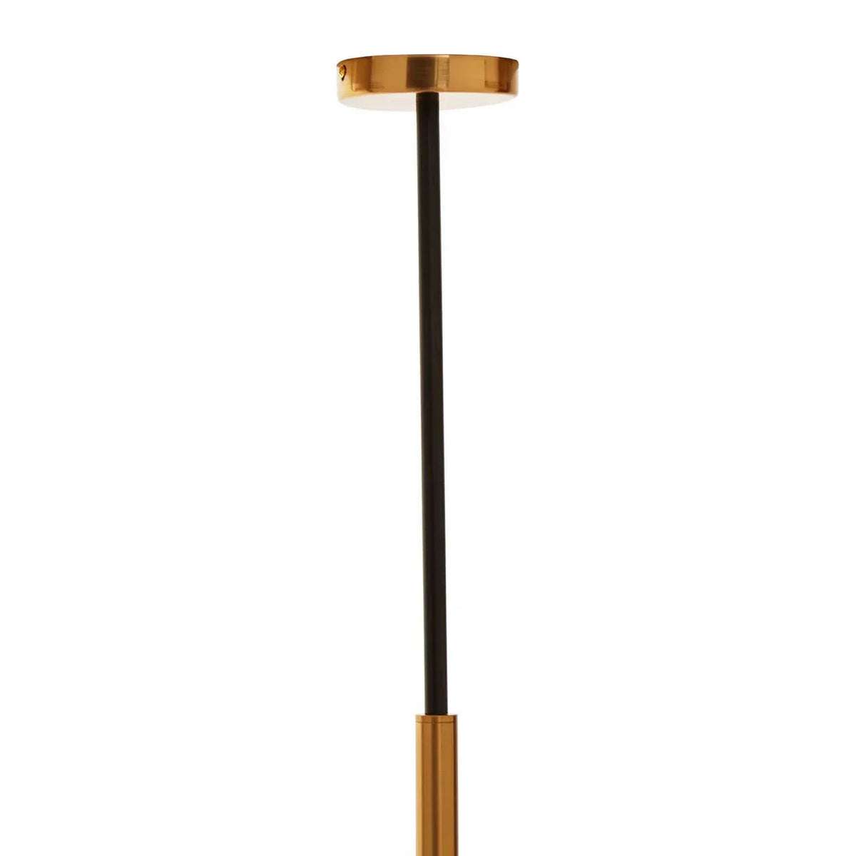 Gold and black floor lamp stem with round metal base, minimal modern lighting design