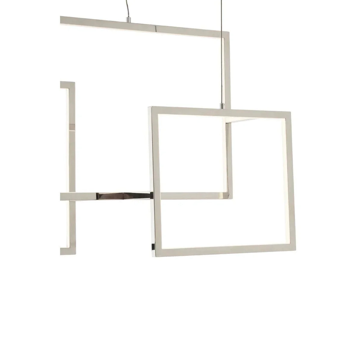 Modern geometric LED ceiling light with square chrome frames and suspended wires
