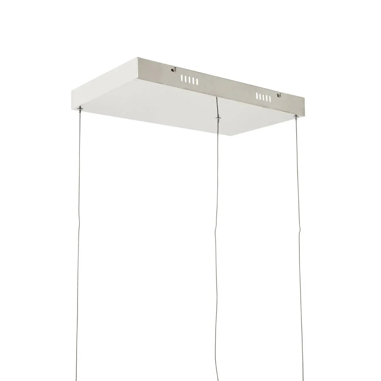 Rectangular ceiling pendant light fitting in brushed metal with two suspension wires