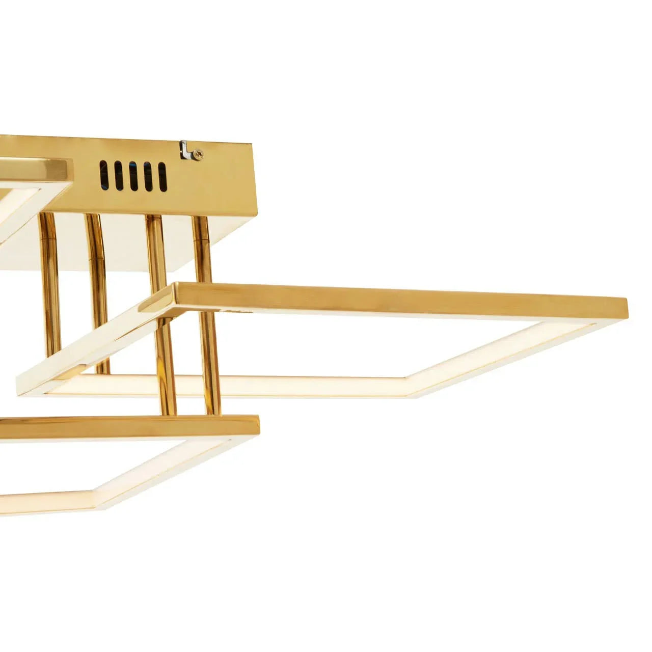 Gold ceiling light fixture with geometric LED panels and modern style design