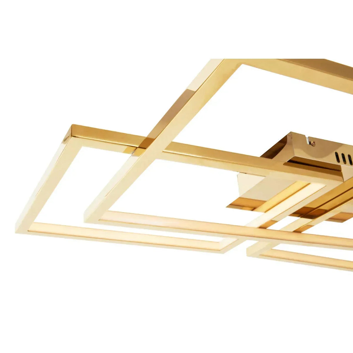 gold metal ceiling light with geometric rectangular frame, modern flush mount design