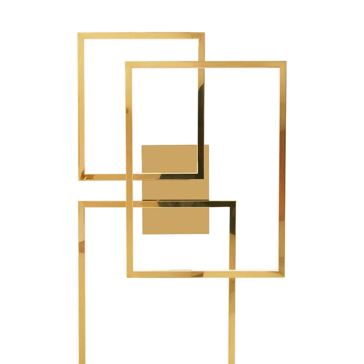 Gold geometric metal wall art with interlocking square frames