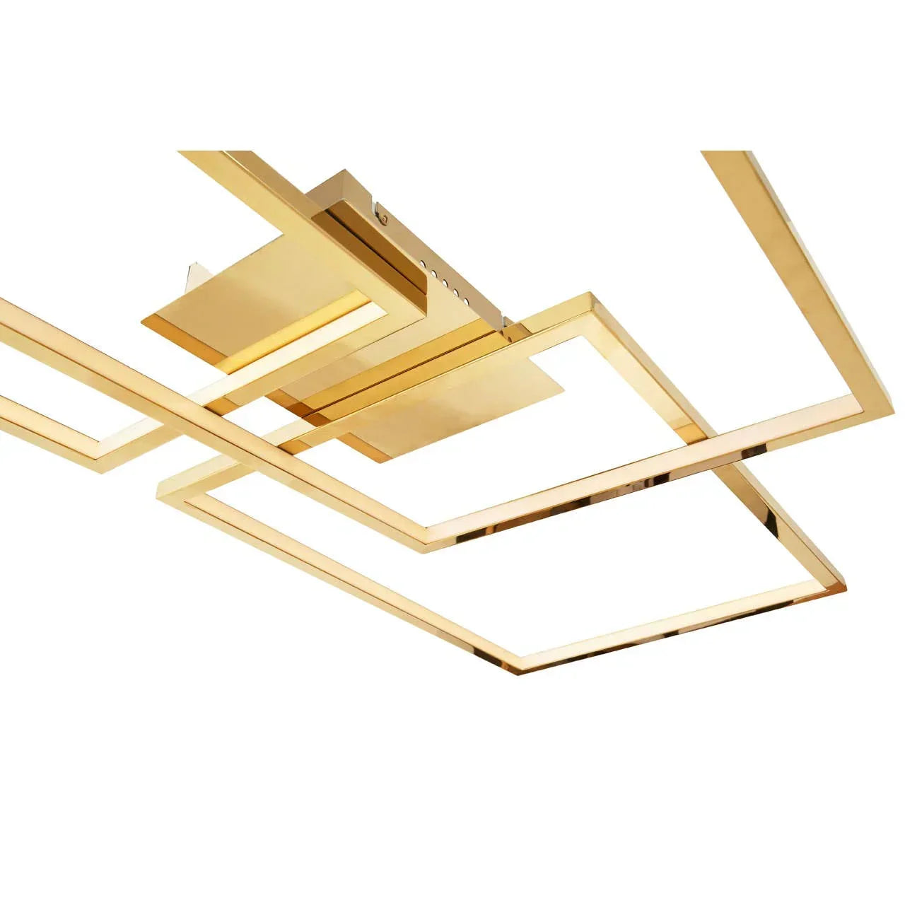 Modern gold LED ceiling light with geometric square frames and metallic finish