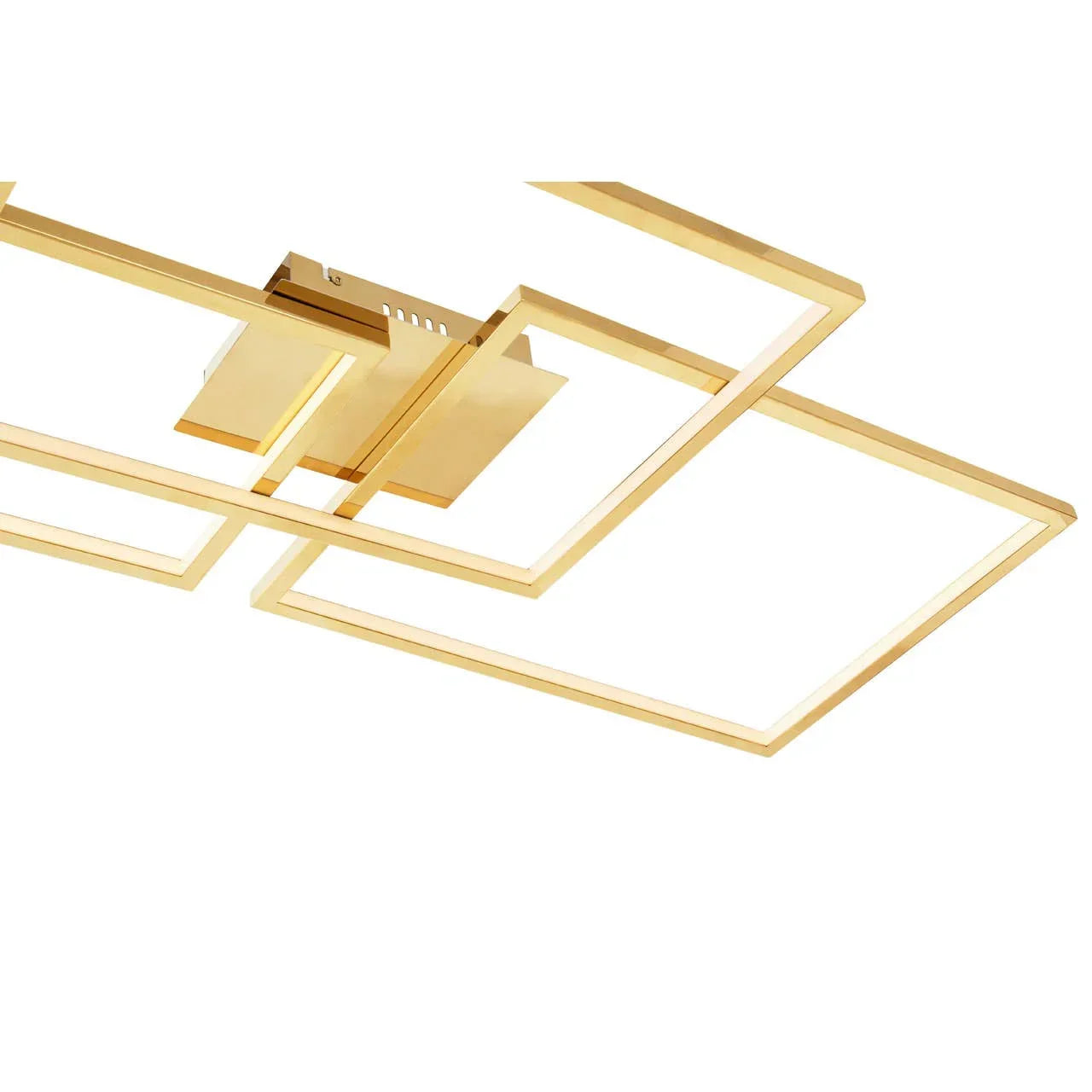 Gold rectangular LED ceiling light with geometric frame and modern design