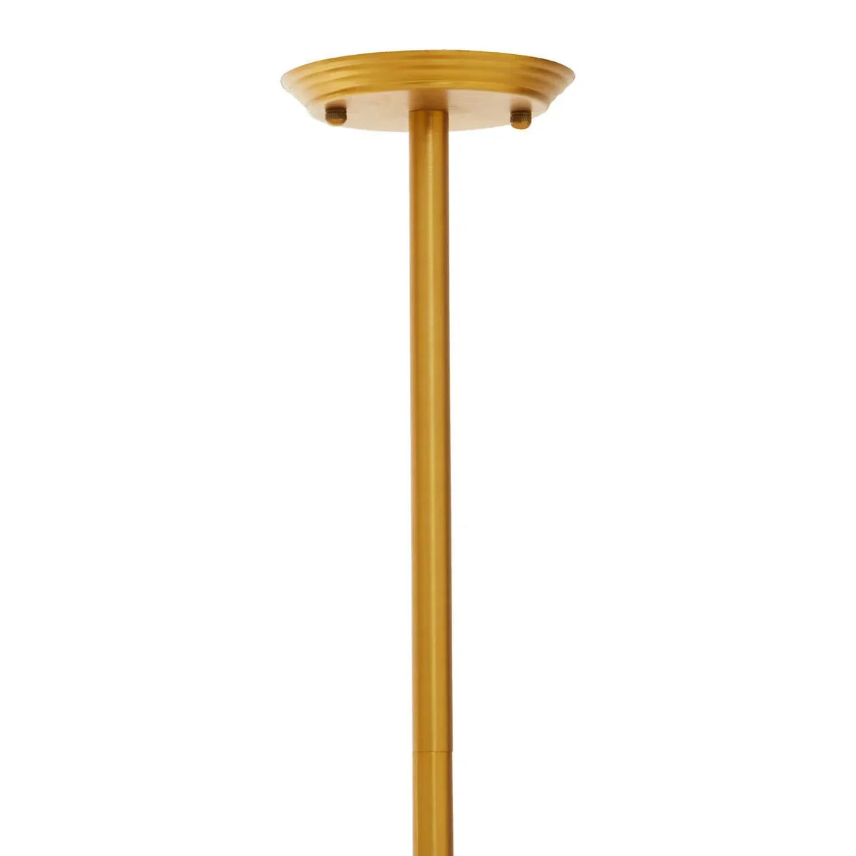 Gold ceiling light fixture stem and base with smooth metallic finish