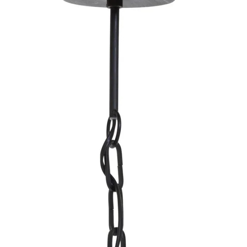 Black ceiling rose and metal chain suspension for pendant lighting fixture