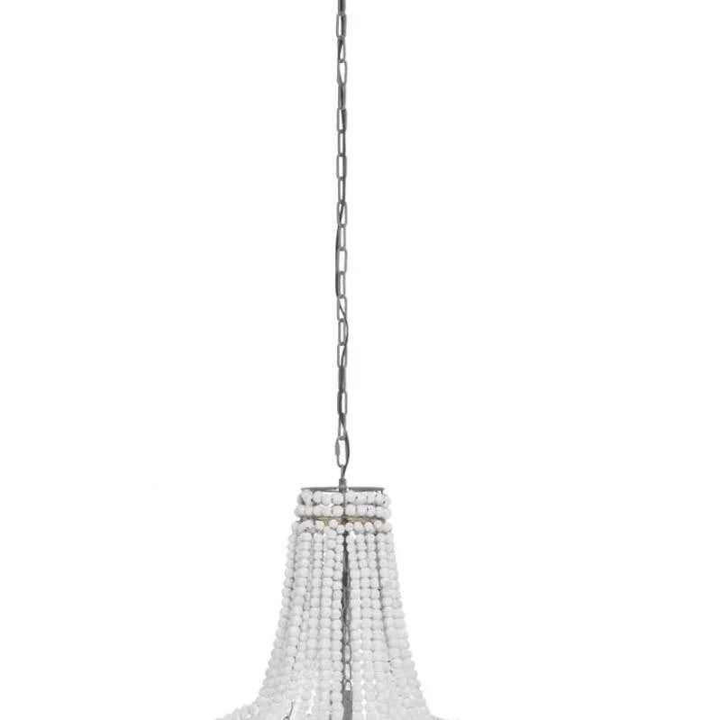 White beaded chandelier pendant light with metal chain for ceiling decor