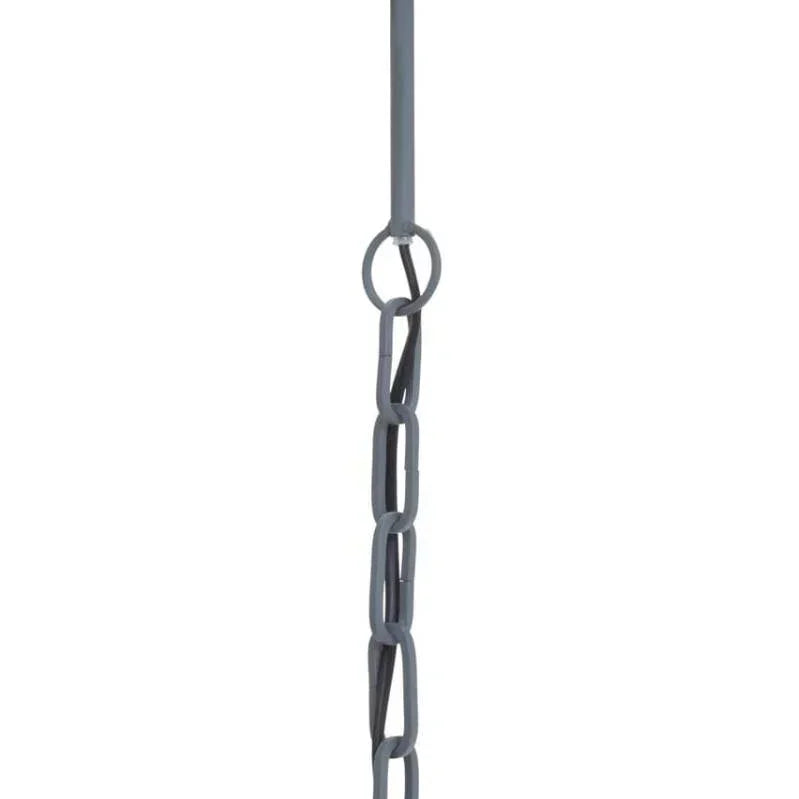 Matte grey metal ceiling chain fitting for pendant light fixture, close-up view