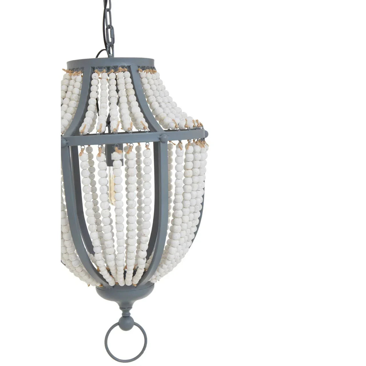 Grey metal and white bead chandelier pendant light with chain hanging