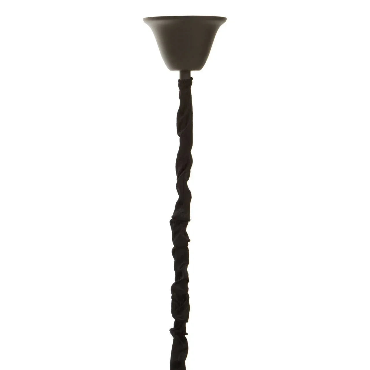 Black pendant light ceiling rose with fabric cable closeup