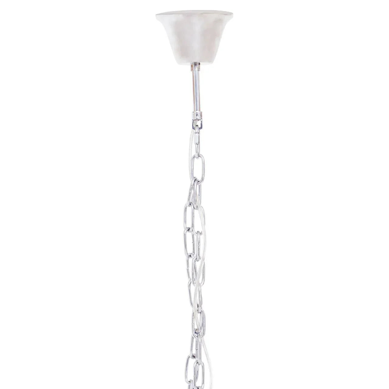 Chrome ceiling light chain with white ceiling fitting for hanging pendant light fixtures