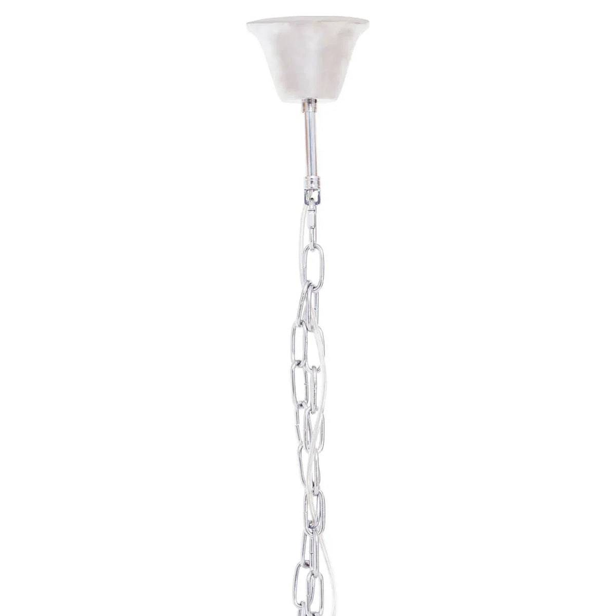 Chrome ceiling light chain with white ceiling fitting for hanging pendant light fixtures