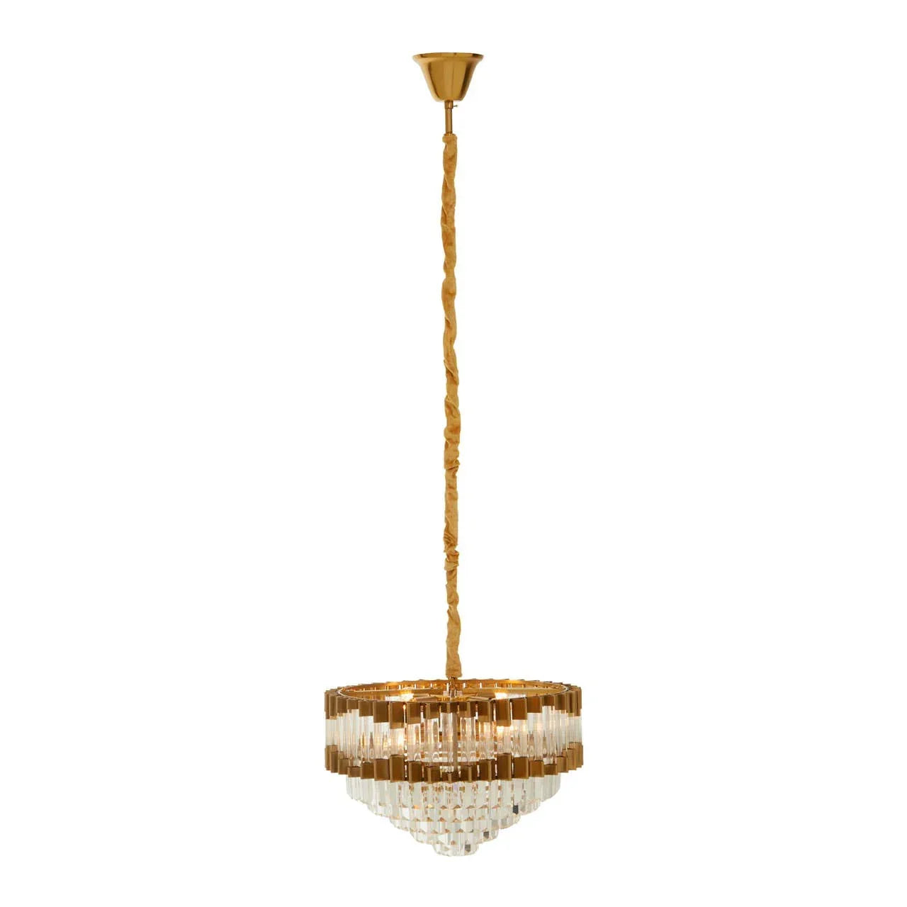 Gold and glass crystal chandelier pendant light with layered design