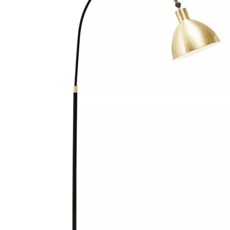 Black and gold arc floor lamp with marble base and dome shade