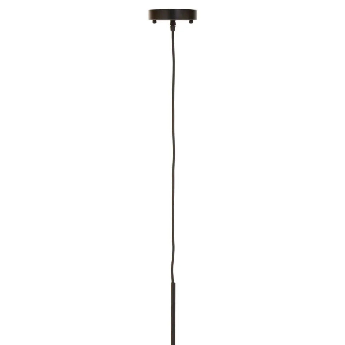 Black pendant light ceiling fixture with long cord against white background