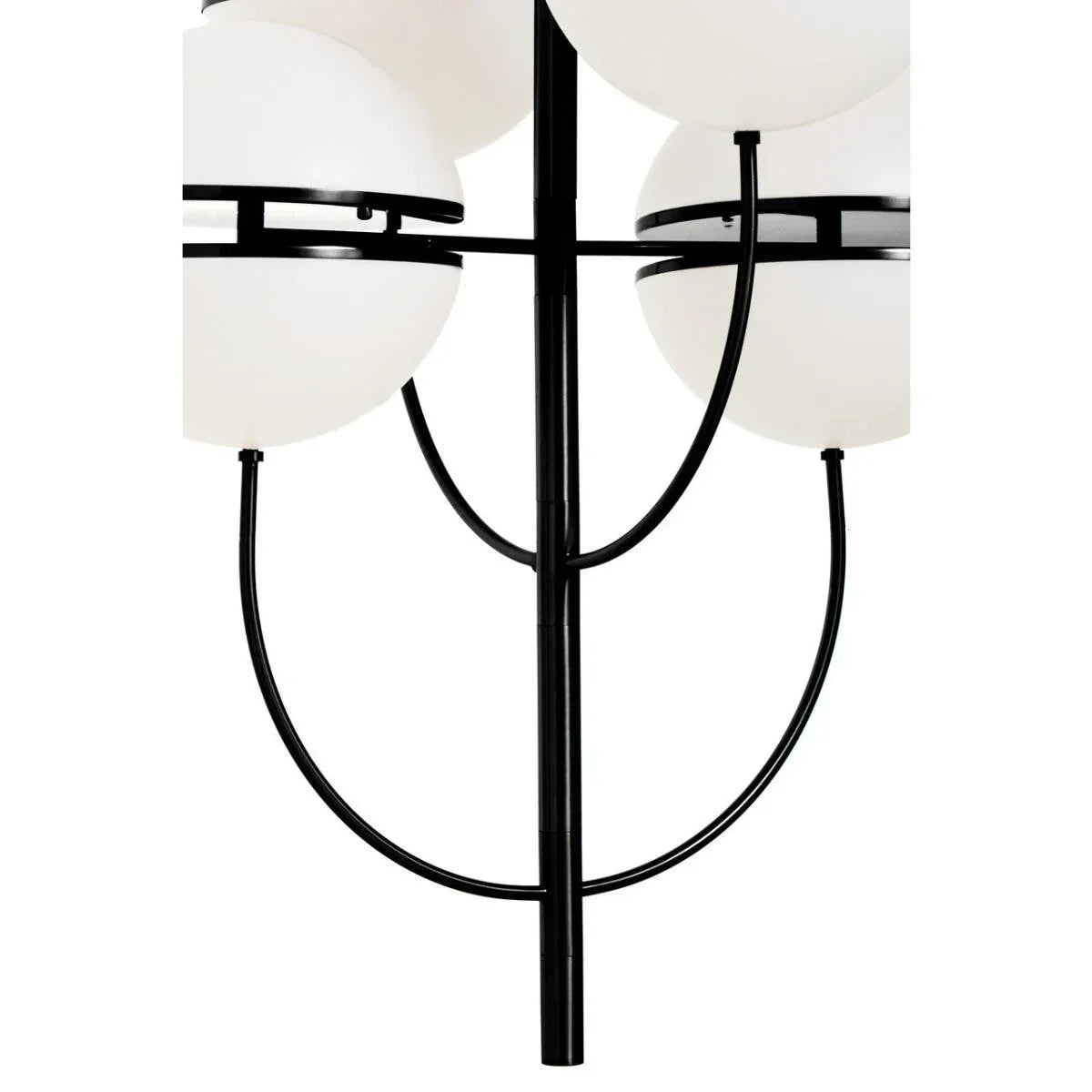 Modern ceiling light with black metal frame and frosted glass globe lampshades