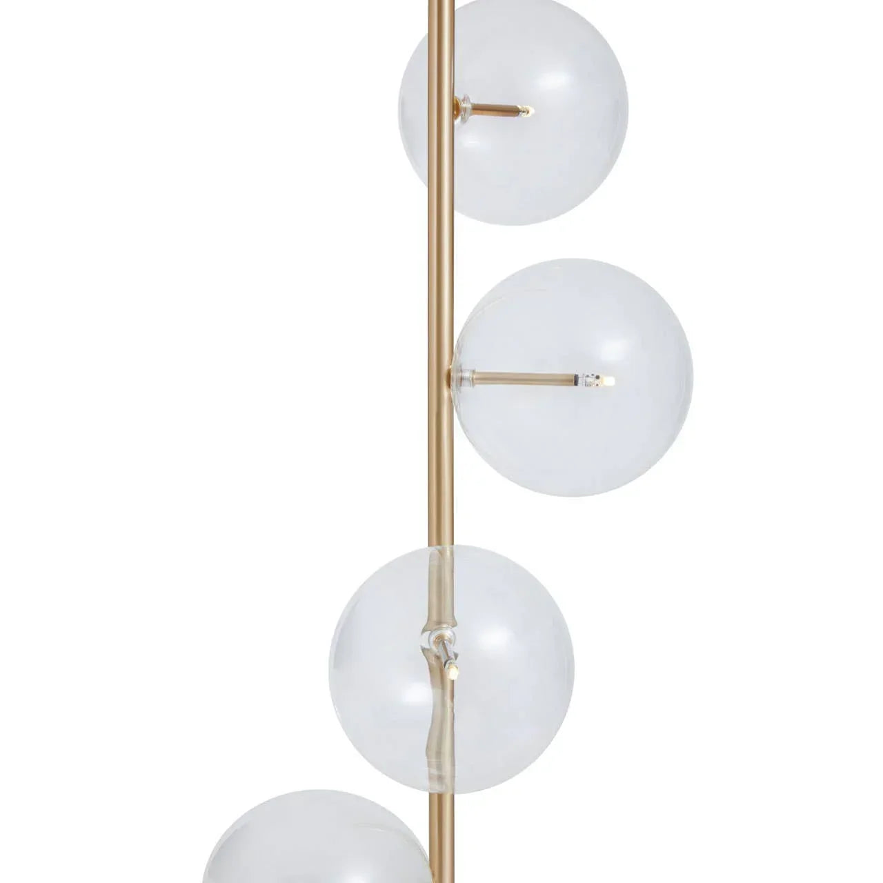 Modern floor lamp with gold metal frame and clear glass globe light shades