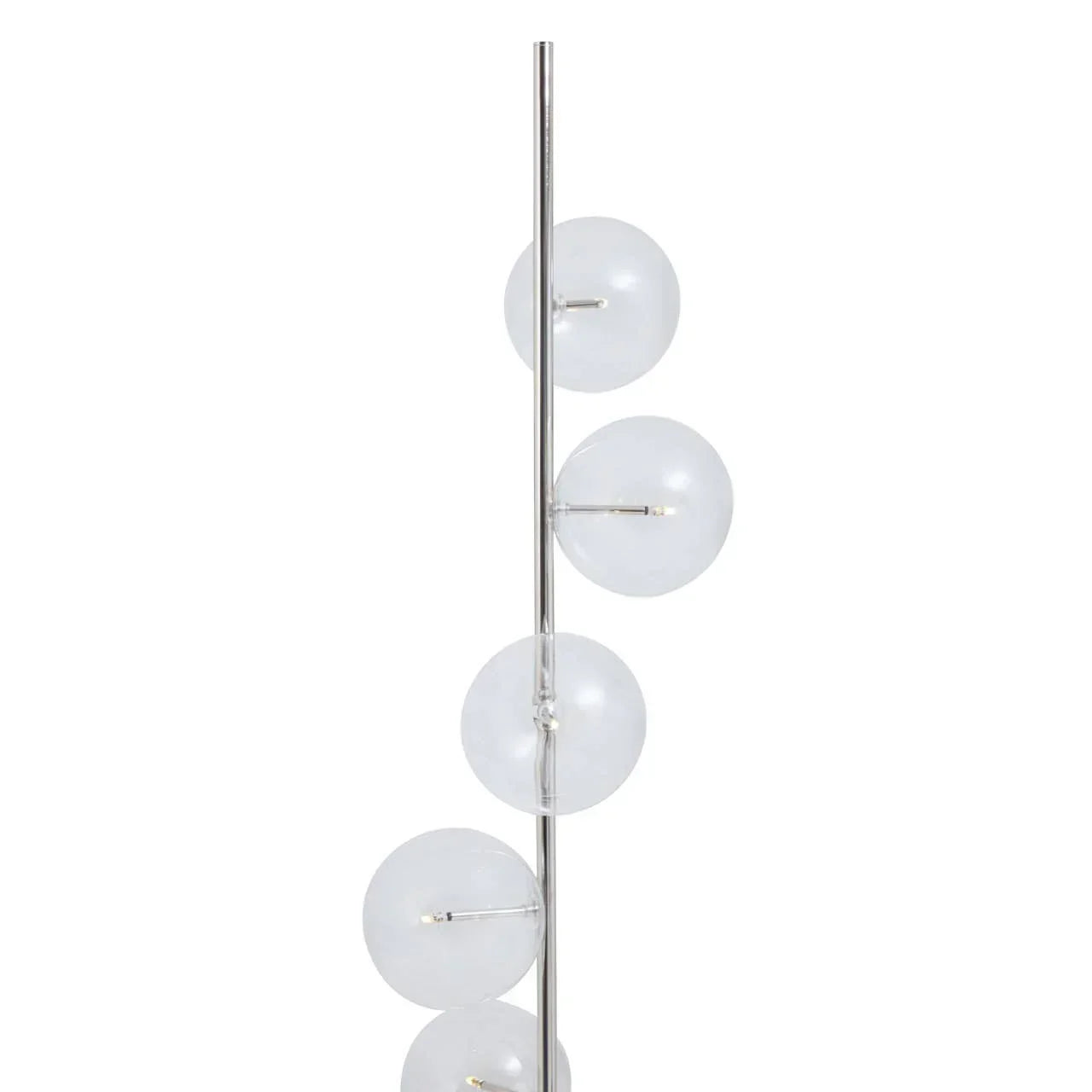 Modern floor lamp with chrome pole and clear glass globe shades